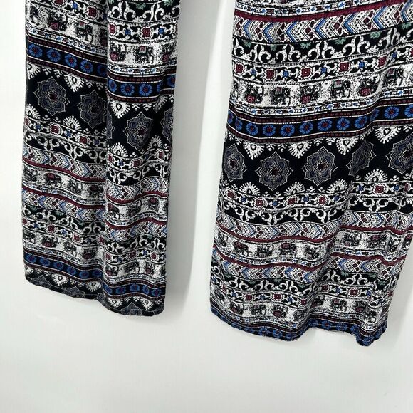Yak & Yeti Boho Wide Leg Crop Pants Pull On Black Mixed Pattern Size XL - Picture 7 of 9